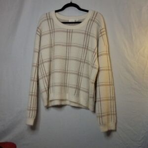 Plaid Cream and Brown Women's Sweater